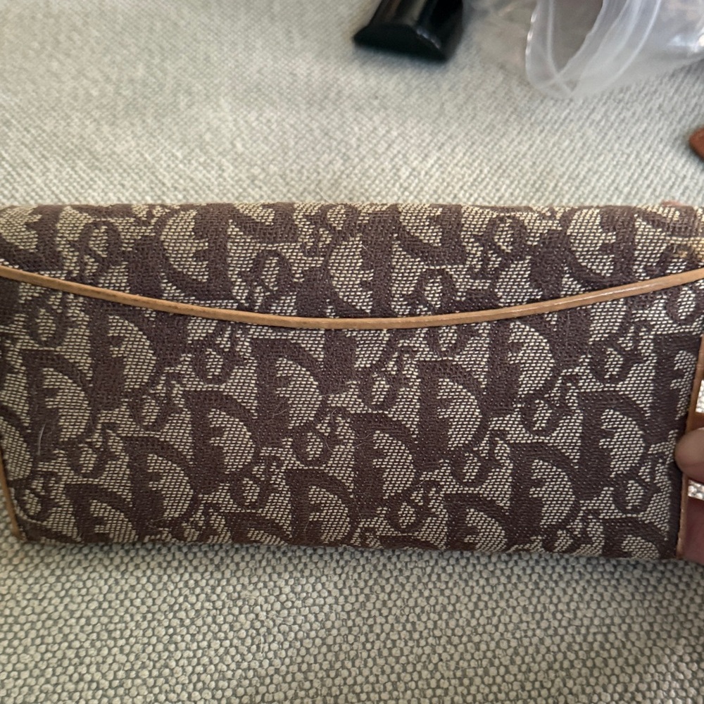 Dior Tan and Brown Monogram Wallet with snap clip close pouch. - Picture 5 of 13